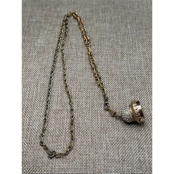 Vintage Geneva Rhinestone Ball Pendant Watch Necklace Gold Tone AB Crystal Dome - Picture 6 of 12